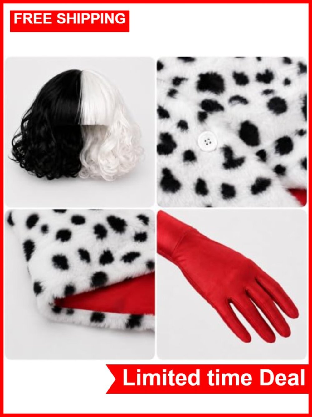 Dalmatian Shawl Suit Costume Set with Gloves Women's Halloween Cosplay - Picture 4 of 6